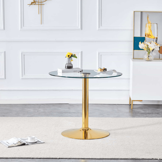 Mesa de bar moderna minimalista em vidro - 85 cm - Luxo leve - Dourado, Transparente