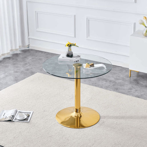 Mesa de bar moderna minimalista em vidro - 85 cm - Luxo leve - Dourado, Transparente
