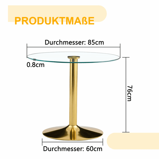 Mesa de bar moderna minimalista em vidro - 85 cm - Luxo leve - Dourado, Transparente