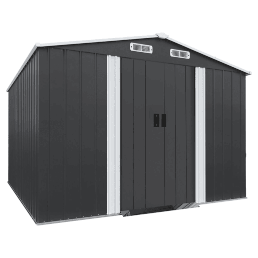 Cabaninha de jardim em metal com porta de correr > - 8 m² - Cinzento
