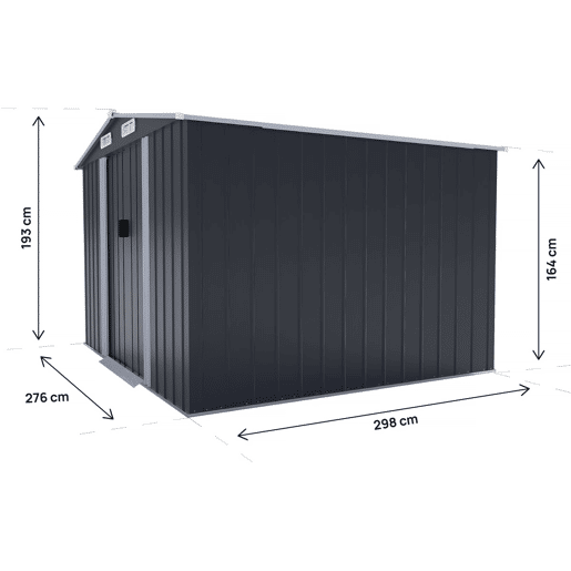 Cabaninha de jardim em metal com porta de correr > - 8 m² - Cinzento