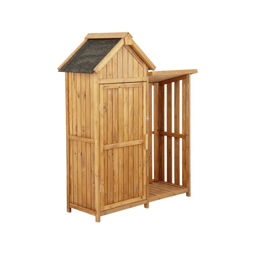 Armário de jardim em madeira oé com arrumação para troncos - 136 x 57 x 170 cm - Castanho
