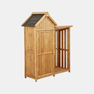 Armário de jardim em madeira oé com arrumação para troncos - 136 x 57 x 170 cm - Castanho