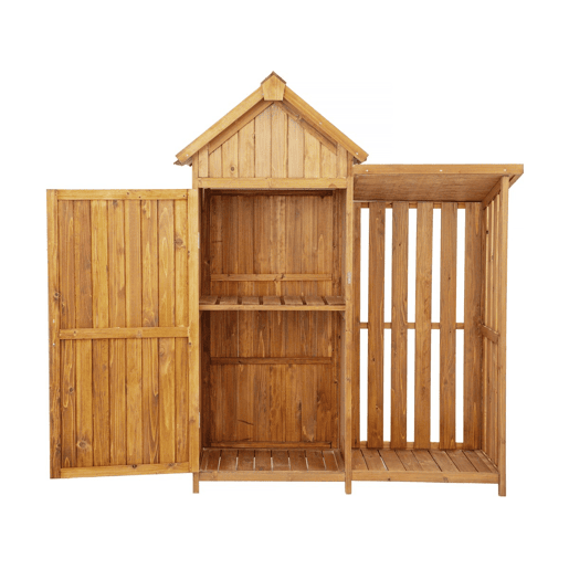 Armário de jardim em madeira oé com arrumação para troncos - 136 x 57 x 170 cm - Castanho
