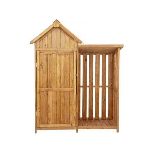 Armário de jardim em madeira oé com arrumação para troncos - 136 x 57 x 170 cm - Castanho