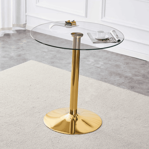 Mesa de bar redonda 89 cm - minimalista moderna, vidro temperado - douradotransparente