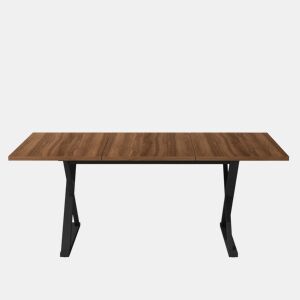 Mesa de jantar 180 x 90 x 75 cm - estilo moderno, robusta e resistente, pés em metal, para 6 a 8 pessoas - cor nogueira e preta
