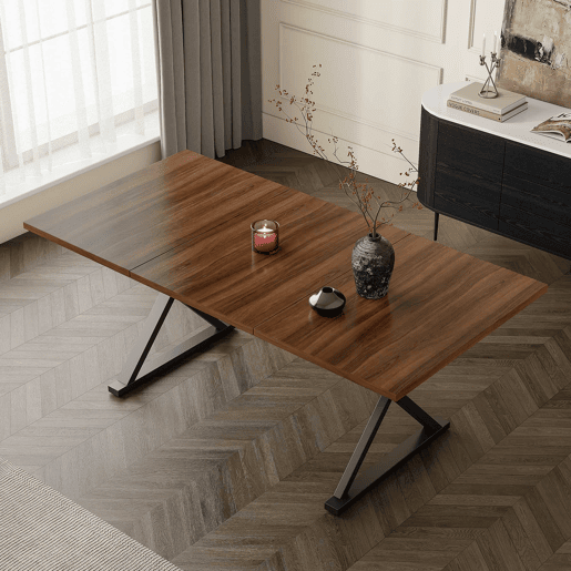 Mesa de jantar 180 x 90 x 75 cm - estilo moderno, robusta e resistente, pés em metal, para 6 a 8 pessoas - cor nogueira e preta