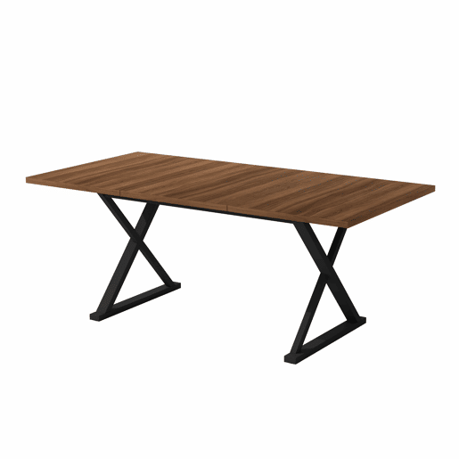 Mesa de jantar 180 x 90 x 75 cm - estilo moderno, robusta e resistente, pés em metal, para 6 a 8 pessoas - cor nogueira e preta
