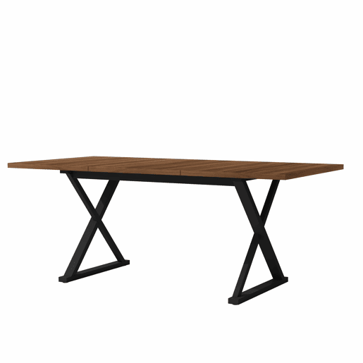 Mesa de jantar 180 x 90 x 75 cm - estilo moderno, robusta e resistente, pés em metal, para 6 a 8 pessoas - cor nogueira e preta