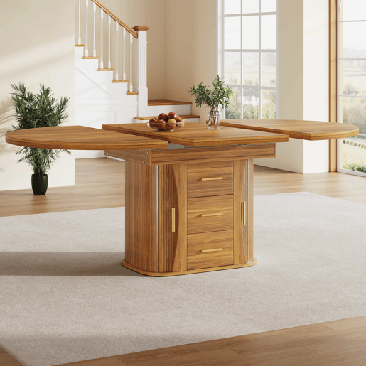Mesa de jantar extensÃvel - 118-158 cm - Redonda a oval, 3 prateleiras, até 6 pessoas - Nogueira Mesa de jantar extensÃvel - 118-158 cm - Redonda a oval, 3 prateleiras, até 6 pessoas - Nogueira