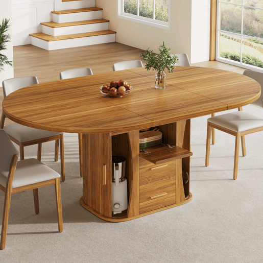 Mesa de jantar extensÃvel - 118-158 cm - Redonda a oval, 3 prateleiras, até 6 pessoas - Nogueira Mesa de jantar extensÃvel - 118-158 cm - Redonda a oval, 3 prateleiras, até 6 pessoas - Nogueira
