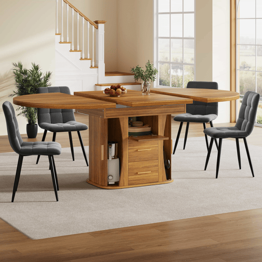 Mesa de jantar extensÃvel - 118-158 cm - Redonda a oval, 3 prateleiras, até 6 pessoas - Nogueira Mesa de jantar extensÃvel - 118-158 cm - Redonda a oval, 3 prateleiras, até 6 pessoas - Nogueira