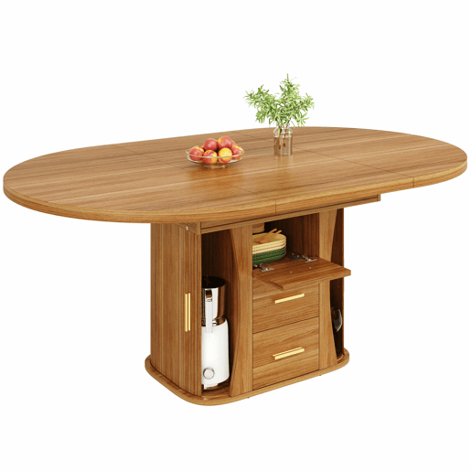 Mesa de jantar extensÃvel - 118-158 cm - Redonda a oval, 3 prateleiras, até 6 pessoas - Nogueira Mesa de jantar extensÃvel - 118-158 cm - Redonda a oval, 3 prateleiras, até 6 pessoas - Nogueira