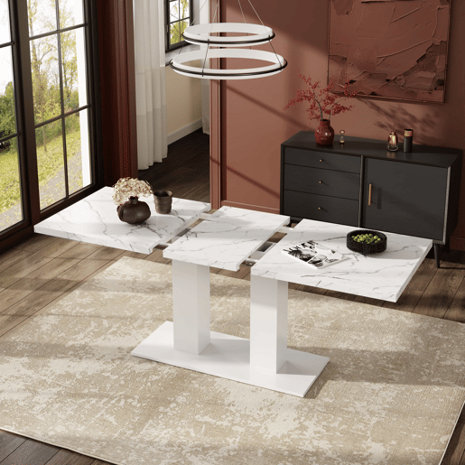 Mesa de jantar extensível 140180 x 70 cm - para 6 a 8 pessoas, retangular, tampo espesso, estilo moderno, multifuncional para cozinha e sala de estar - branca