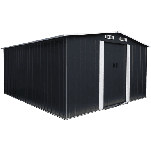 Coberturo de jardim em metal com porta de correr > - 13 m² - Cinzento