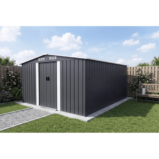Coberturo de jardim em metal com porta de correr > - 13 m² - Cinzento