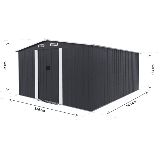 Coberturo de jardim em metal com porta de correr > - 13 m² - Cinzento
