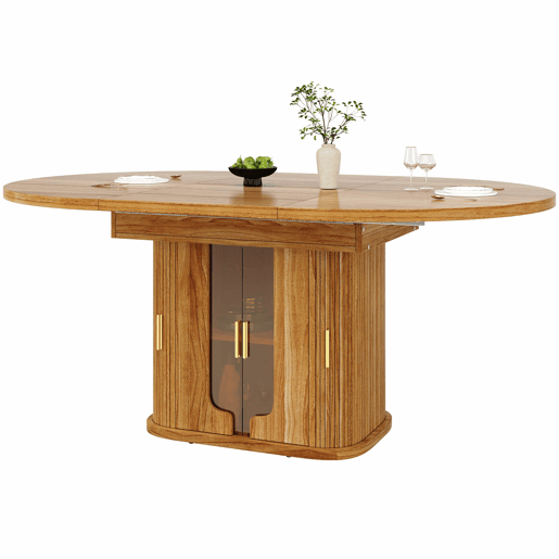 Mesa de jantar extensÃvel de 118 a 158 cm u2013 redonda a oval, para 6 pessoas, com portas de vidro u2013 nogueira Mesa de jantar extensÃvel de 118 a 158 cm u2013 redonda a oval, para 6 pessoas, com portas de vidro u2013 nogueira