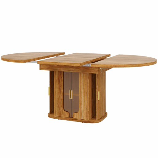 Mesa de jantar extensÃvel de 118 a 158 cm u2013 redonda a oval, para 6 pessoas, com portas de vidro u2013 nogueira Mesa de jantar extensÃvel de 118 a 158 cm u2013 redonda a oval, para 6 pessoas, com portas de vidro u2013 nogueira