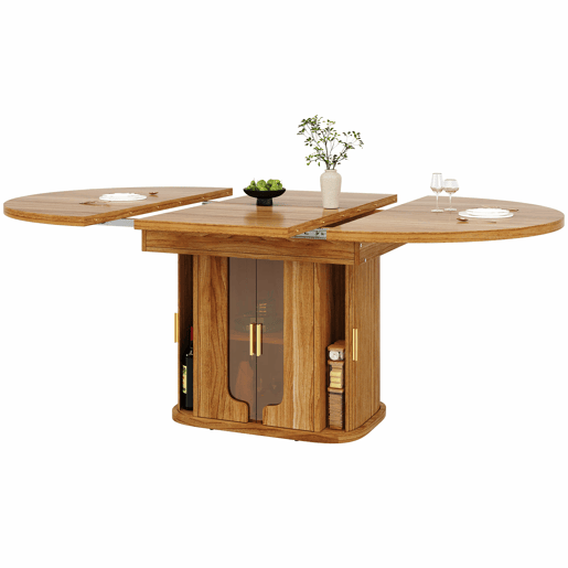 Mesa de jantar extensÃvel de 118 a 158 cm u2013 redonda a oval, para 6 pessoas, com portas de vidro u2013 nogueira Mesa de jantar extensÃvel de 118 a 158 cm u2013 redonda a oval, para 6 pessoas, com portas de vidro u2013 nogueira