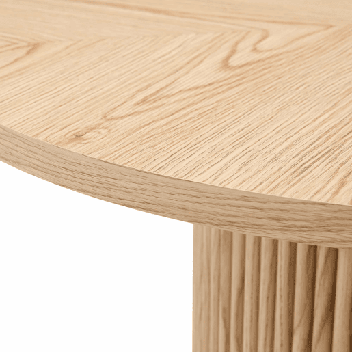 Mesa de jantar redonda 100 cm - 4 segmentos com acabamento em madeira clara, pernas cilíndricas com arrumação, barra metálica e fecho de velcro - cor madeira natural
