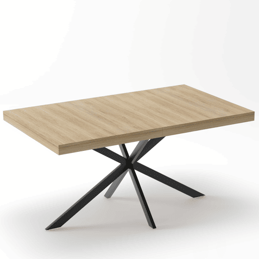 Mesa de jantar extensível 140-180 cm - estilo retro, arrumação oculta, placa central em relevo - Natural Mesa de jantar extensível 140-180 cm - estilo retro, arrumação oculta, placa central em relevo - Natural