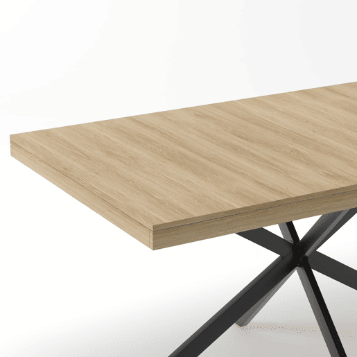 Mesa de jantar extensível 140-180 cm - estilo retro, arrumação oculta, placa central em relevo - Natural Mesa de jantar extensível 140-180 cm - estilo retro, arrumação oculta, placa central em relevo - Natural