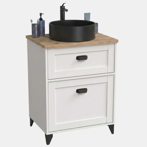 Móvel de banheiro Toscana de 61 cm com 1 porta e 1 gaveta, branco fosco e carvalho Cambriano (com pia de cerâmica)