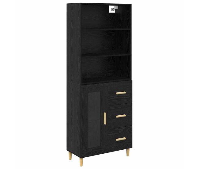 Aparador alto - mueble de almacenamiento con cajón roble negro 69,5 x 32,5 x 180 cm es457