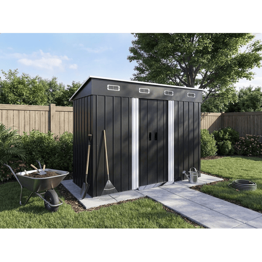 Telheiro metálico para jardim Denver de um só piso - 3,32 m² - Cinzento Telheiro metálico para jardim Denver de um só piso - 3,32 m² - Cinzento