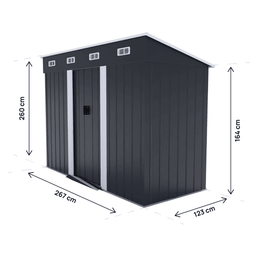 Telheiro metálico para jardim Denver de um só piso - 3,32 m² - Cinzento Telheiro metálico para jardim Denver de um só piso - 3,32 m² - Cinzento
