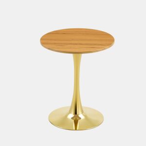 Mesa auxiliar redonda 60 cm - tampo em MDF com tecnologia termoformada, acabamento efeito madeira natural, base dourada - madeira natural e dourado