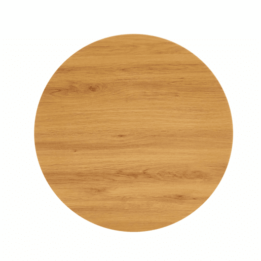 Mesa auxiliar redonda 60 cm - tampo em MDF com tecnologia termoformada, acabamento efeito madeira natural, base dourada - madeira natural e dourado