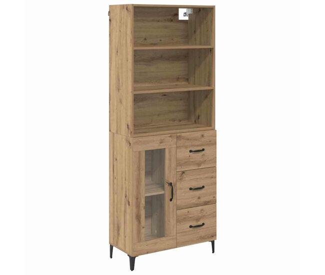 Aparador alto - mueble de almacenamiento con cajón roble artesanal 69,5 x 34 x 180 cm es431