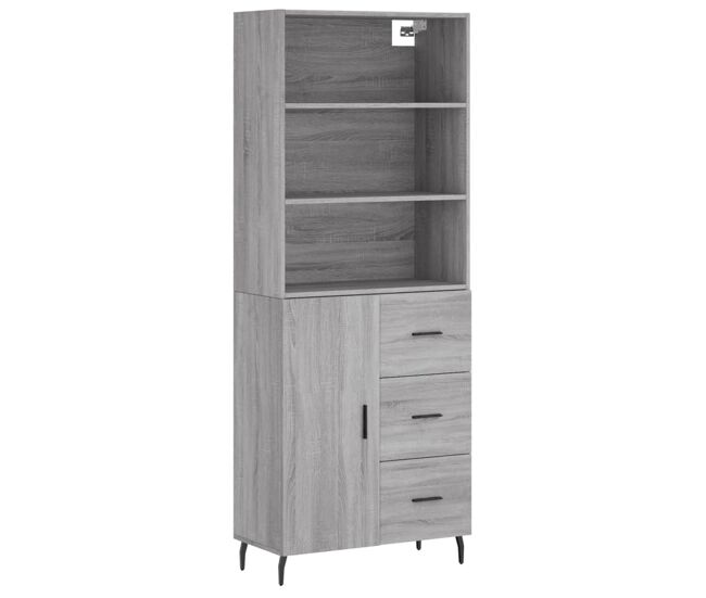 Aparador alto - mueble de almacenamiento madera contrachapada gris sonoma 69,5x34x180 cm es1070