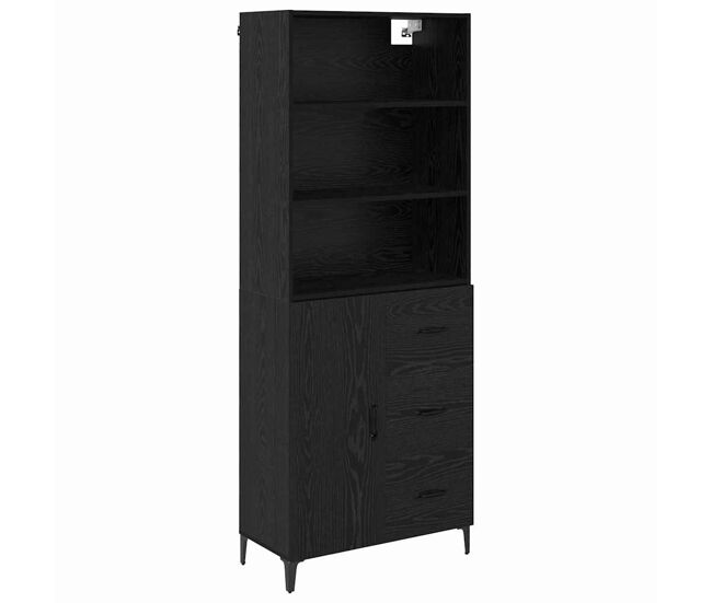 Aparador alto - mueble de almacenamiento con cajón roble negro 69,5 x 34 x 180 cm es480