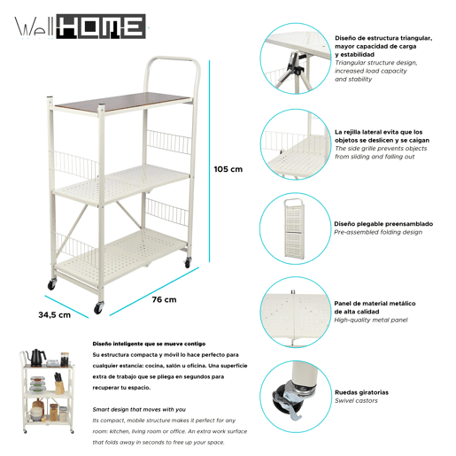 Estante dobrável Well Home - Carrinho de armazenamento