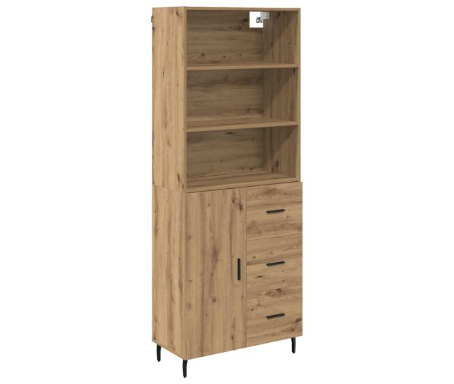 Aparador alto - mueble de almacenamiento con cajón roble artesanal 69,5 x 34 x 180 cm es449