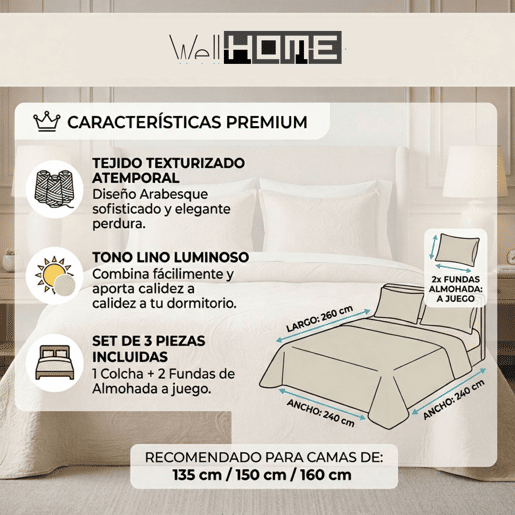 Colcha Well Home Arabesque com 2 fronhas em linho.