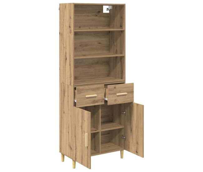 Aparador alto - mueble de almacenamiento con cajón roble artesanal 69,5 x 34 x 180 cm es440