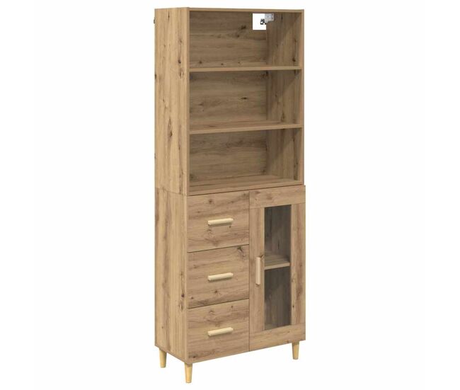 Aparador alto - mueble de almacenamiento con cajón roble artesanal 69,5 x 34 x 180 cm es444