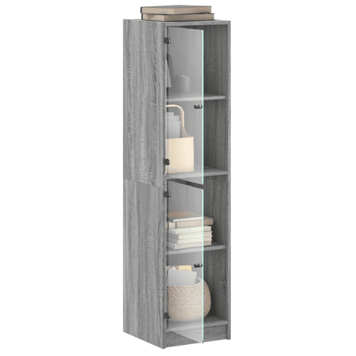 Aparador - Bufete - Móvei de apoio alto c portas de vidro 35x37x142 cm cinzento sonoma pt2135