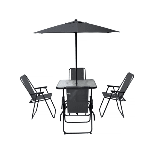 Mesa e cadeiras de jardim em metal Convivia com guarda-sol - 4 lugares - Cinzento antracite