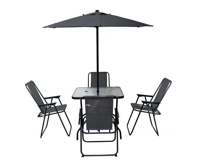 Mesa y sillas de jardín de metal "convivia" con parasol - 4 plazas - gris antracita
