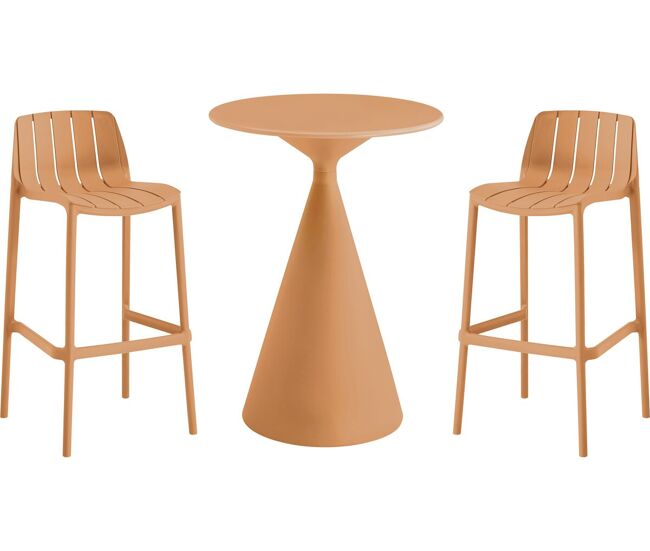 Mesa bistro apilable "vaena" y sillas altas - 2 plazas - naranja