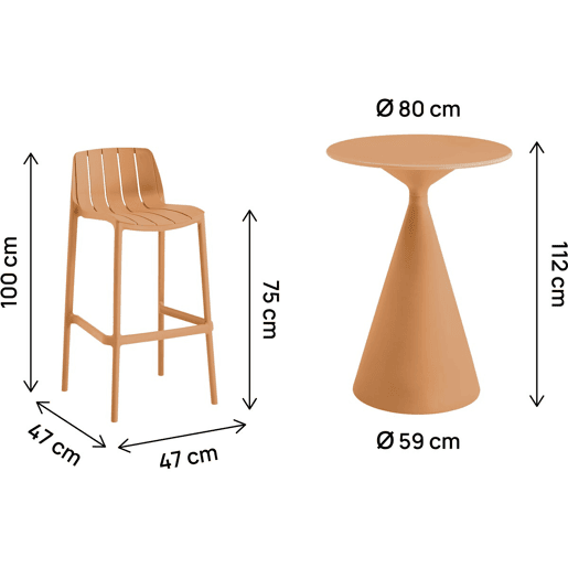 Mesa bistrô e cadeiras altas empilháveis Vaena - 2 lugares - Laranja