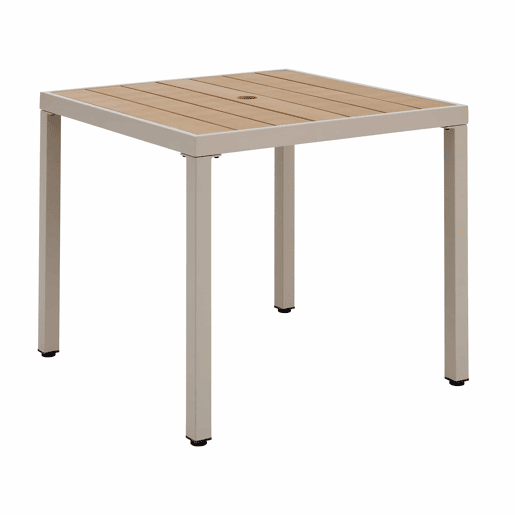Conjunto de jantar de jardim para 4 pessoas - 1 mesa e 4 cadeiras, ferro galvanizado, tampo em madeira plástica - Caqui e Bege