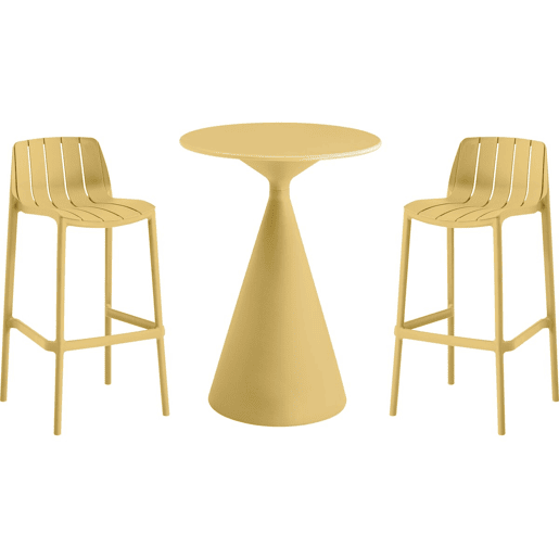 Mesa bistrô empilhável Vaena e cadeiras altas - 2 lugares - Amarelo