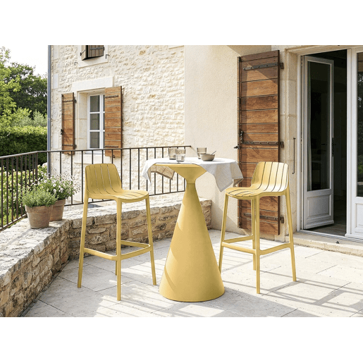 Mesa bistrô empilhável Vaena e cadeiras altas - 2 lugares - Amarelo